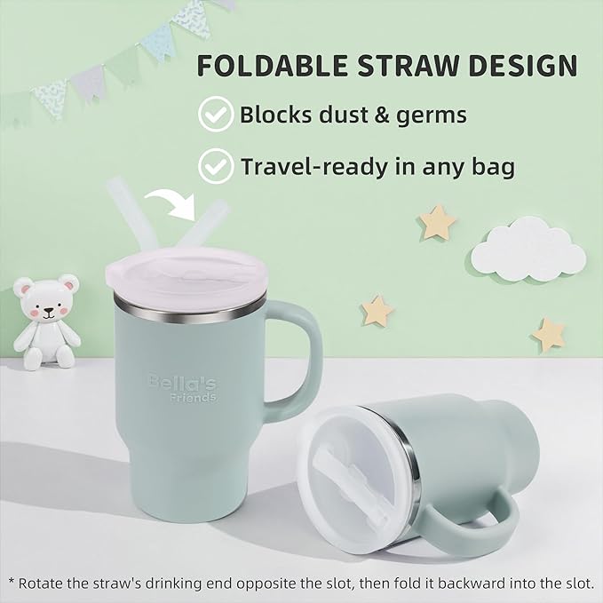 Bella's Friends Handy Mini Tumbler – Adorable 9 oz Sippy Cup for Toddlers 1-3 years old, Flexible Straw, Stainless Interior & Silicone Body, Leak‑Proof, Dishwasher Safe, Ideal for Travel or At Home - Bloomnest
