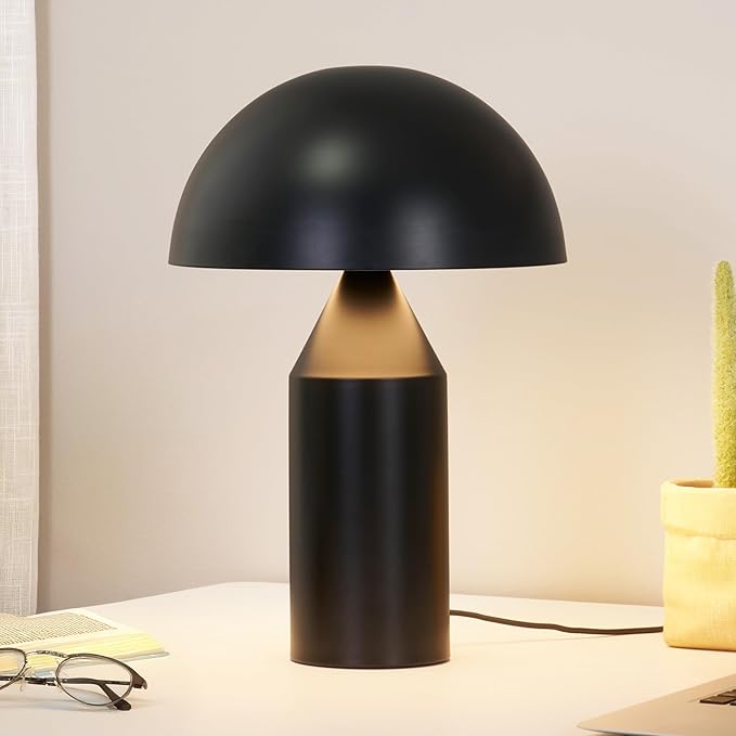 Brightech Venus 14" Globe Table Lamp – Modern Mid-Century Lamp with Golden Metal Shade – Nightstand, Bedside, Desk & Accent Table Lighting for Bedroom, Living Room & Office Décor - Black - Bloomnest