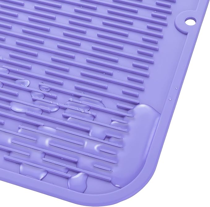 Silicone Dish Drying Mat for Multiple Usage,Easy clean,Eco-friendly,Heat-resistant Silicone Mat for Kitchen Counter or Sink,Refrigerator or Drawer Liner Light Purple XL 18 inches x 16 inches - Bloomnest