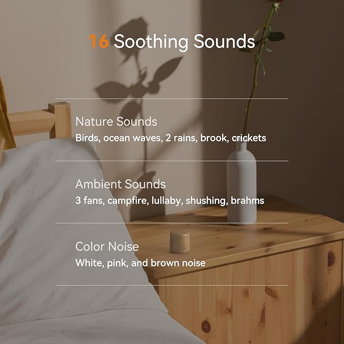 Dreamegg Sound Machine for Baby&Adults - Travel Sound Machine for Sleep, Features Powerful Battery, Egg-Sized, 16 Soothing Sounds, Timer, Sound Machine for Baby Adults Office Privacy Home Gift, Wood - Bloomnest
