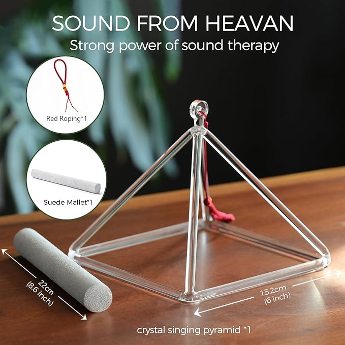 6 Inch Sound Healing Crystal Singing Bowl Quartz Crystal Singing Pyramid Musical Instrument with Suede Stick - Bloomnest