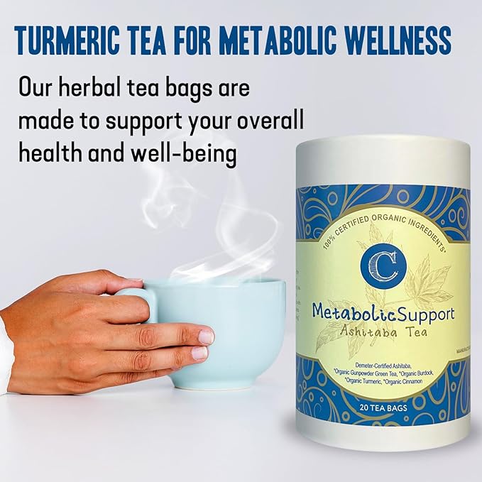 Dr. Cowan’s Garden Organic Ashitaba Green Tea - 20 Teabags - Metabolic Support Herbal Tea Bags with Turmeric Powder, Calming Digestive Support for Health & Well-Being, Ashitaba Herbs Grown in the USA - Bloomnest
