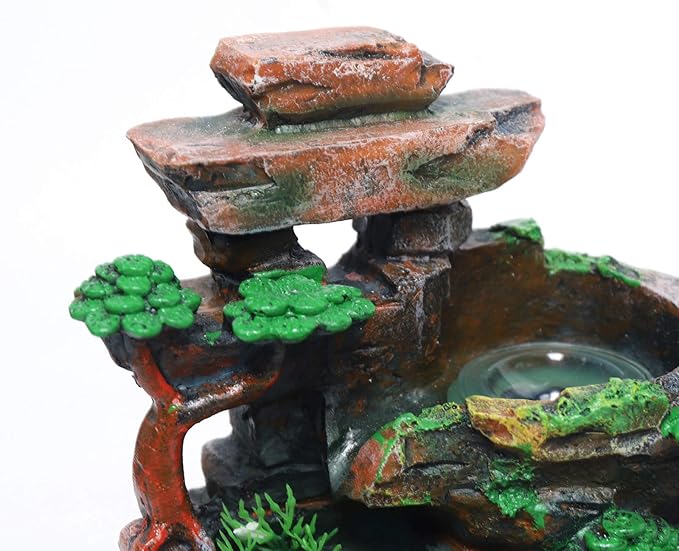 Indoor Water Fountain Desktop Waterfall Bonsai Tabletop Fountains with Color LED Light Atomizing Humidifier with Rockery Stream Plants for Home Office Bedroom (D) - Bloomnest