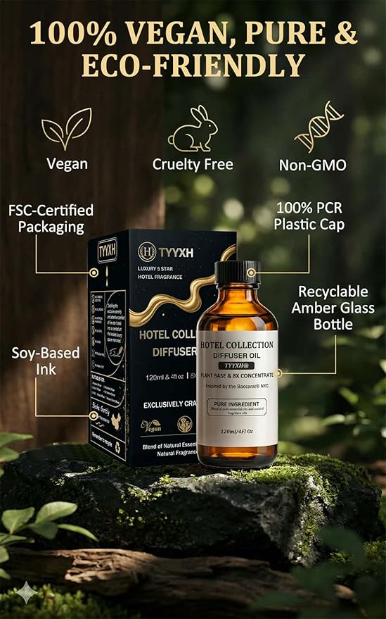 Hotel Diffuser Oil Inspired by Baccarat NYC – Fragrance & Essential Oil Blend for Waterless & Cold Air Diffusers – Bergamot, Mint, Cedarwood – Long-Lasting Aroma – Aromatherapy – 4 Fl Oz Glass Bottle - Bloomnest
