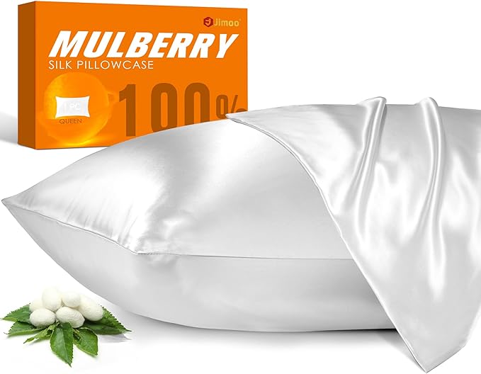 100% Mulberry Silk Pillowcase for Hair and Skin, 22 Momme Pure Natural Silk Pillow Case Both Sided with Zipper, Pillow Cover for Women Mom Men (White, Queen 20''×30'', 1 Pack) - Bloomnest
