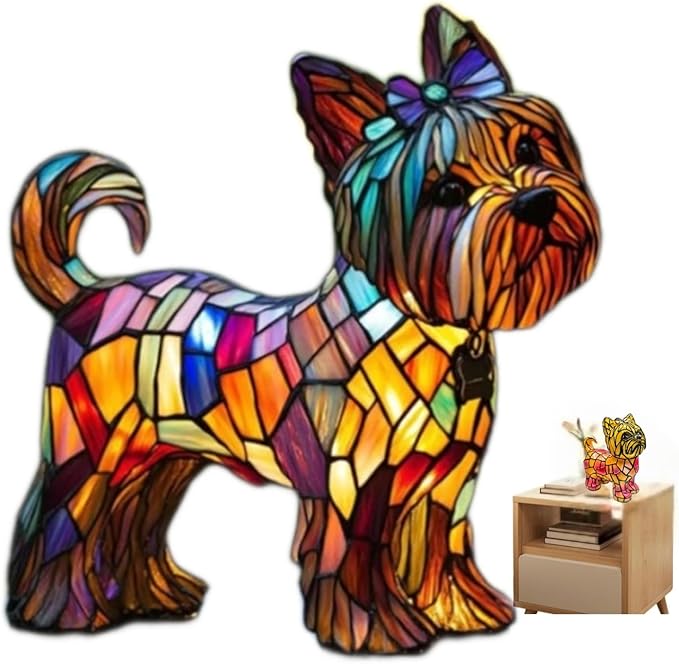 Retro Yorkshire Terrier Dog Colorful Resin Dog Table Lamp,3D Cute Pet Dogs Themed LED Night Lamp，Perfect Gift for Pet Lovers Retro Dachshund Dogs Design Home Decor Lighting(Yorkshire Terrier) - Bloomnest