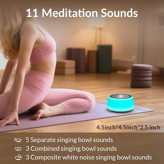 Kipcush Automatic Tibetan Singing Bowl Sound Machine, 11 Soothing Sound Therapy Tones, Touch Night Light, Smart Timer & Memory, Plug-in White Noise Machine for Sleep, Meditation, Yoga & Relaxation Kipcush%C2%AE