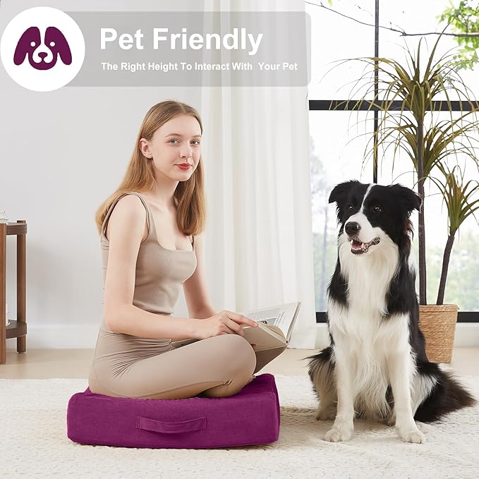 22 inches Floor Pillow for Adults - Large Meditation Cushion with Thick Foam - Premium Outdoor Square Floor Cushion Seat - Yoga Pillow for Sitting On Floor - Purple - Bloomnest