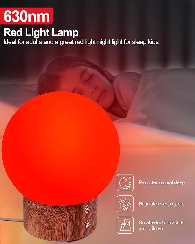630nm Red Light Therapy Night Light Lamp for Bedroom Sleep Red Moon Nightlight Desk Lamp with 4-Color and 5-Brightness Options 30-120Min Timer Remote Control USB C Charging Elegant Design - Bloomnest