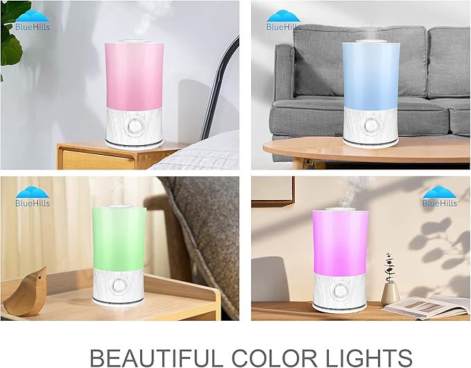 BlueHills Premium 2000 ML XL Large Essential Oil Diffuser Aromatherapy Humidifier for Large Room Home 40 Hour Run Huge Coverage Area Lights 2 Liter Extra Large Capacity Diffuser White Wood Grain E004 - Bloomnest