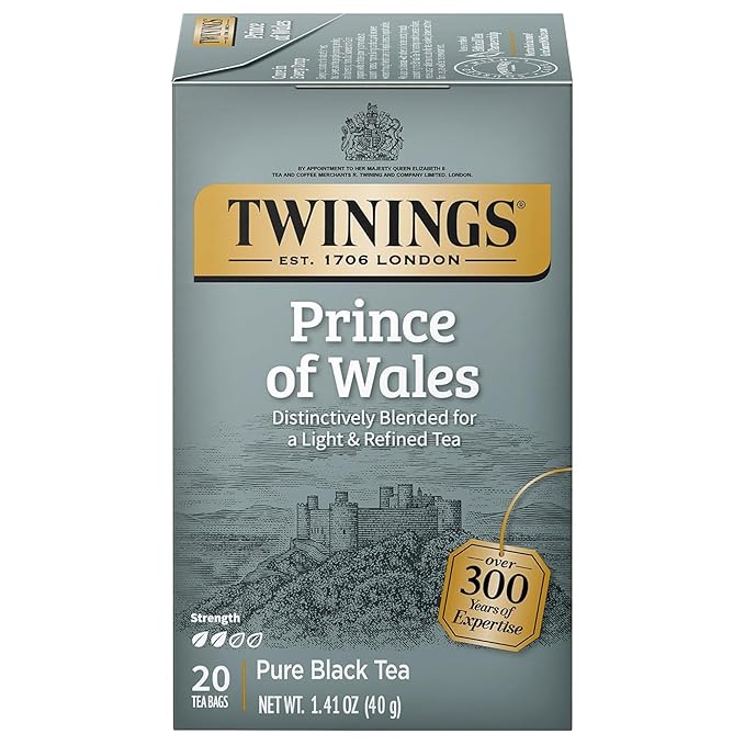 Twinings Prince of Wales Black Tea Individually Wrapped Bags, 20 Count (Pack of 1), Velvety Smooth & Mild, Caffeinated, Enjoy Hot or Iced, 20 Teabags - Bloomnest