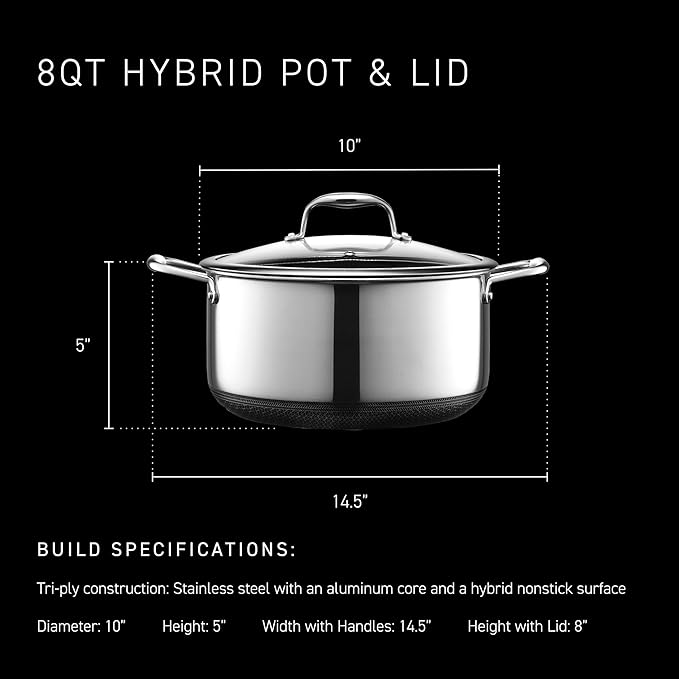 HexClad Hybrid Nonstick 8-Quart Stockpot with Tempered Glass Lid, Stay-Cool Handles, Dishwasher-Friendly, Oven-Safe Up to 900°F, Induction Ready, Compatible with All Cooktops - Bloomnest