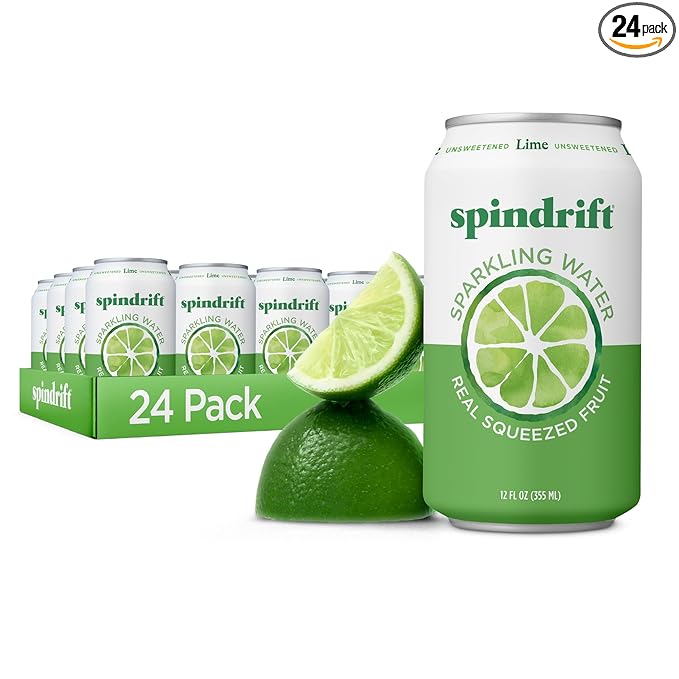 Spindrift Sparkling Water, Lime Flavored, Made with Real Squeezed Fruit, 12 Fl Oz Cans, Pack of 24 (Only 4 Calories per Can) - Bloomnest