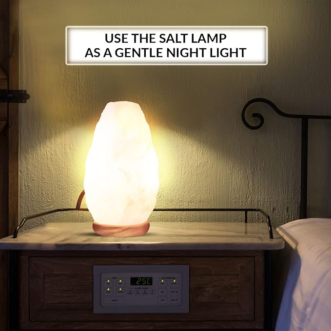 Himalayan Glow White Salt Crystal Lamp, Natural Salt Night Light, Hand Crafted Salt Lamps with Neem Wooden Base, Salts Lamp Bulb,(ETL Certified) Touch Dimmer Switch | 5-7 LBS - Bloomnest