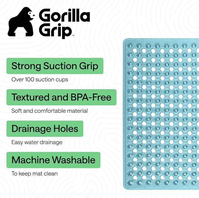 GORILLA GRIP Patented Square Shower Stall Mat, Small Bathtub Floor Mats for Stand Up Showers, Suction Cups and Drainage Holes, Machine Wash, Soft on Feet, Bathroom Accessories 21x21 Inch, Turquoise - Bloomnest