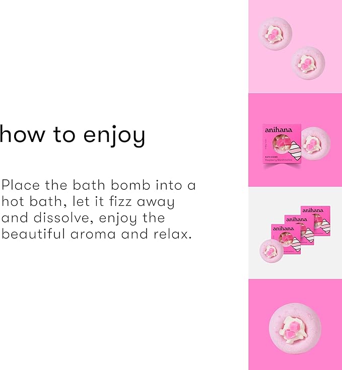 ANIHANA Bath Bombs with Coconut Oil, Paraben Free, Hand-Crafted Luxury Fizzers, Refreshing Raspberry Marshmellow Scent, 6.3 oz Each, 3 Pack - Bloomnest