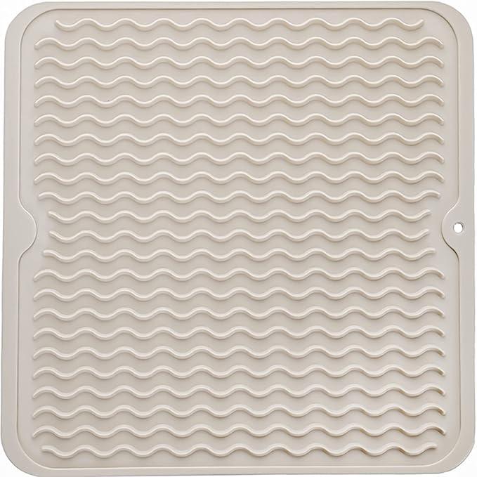 Silicone Dish Drying Mat for Multiple Usage,Easy clean,Eco-friendly,Heat-resistant Silicone Mat for Kitchen Counter or Sink,Refrigerator or Drawer liner Tapioca M 12 inches x 12 inches - Bloomnest