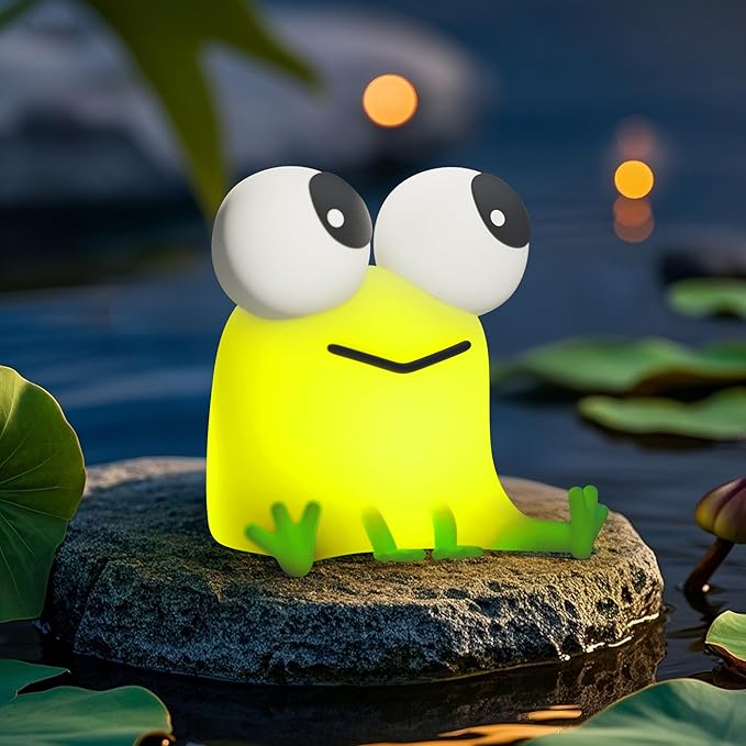 Cute Frog Night Light, LED Silicone Squishy Novelty Animal Lamp,3 Levels Dimmable/Timer Nursery Nightlight for Kids, Rechargeable Touch Bedside Lamp, Bedroom/Dorm Decor, Baby Boys Girls Gifts - Bloomnest