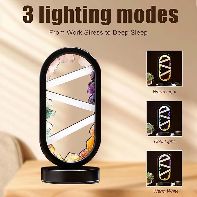 Runyangshi Crystal Table Lamp Night Light Natural Selenite & Colour Crystal Raw Stone Bedside Lamp with 3 Adjustable Light Colours Suitable for Home Decoration, Bedroom Office Desk Lighting - Bloomnest