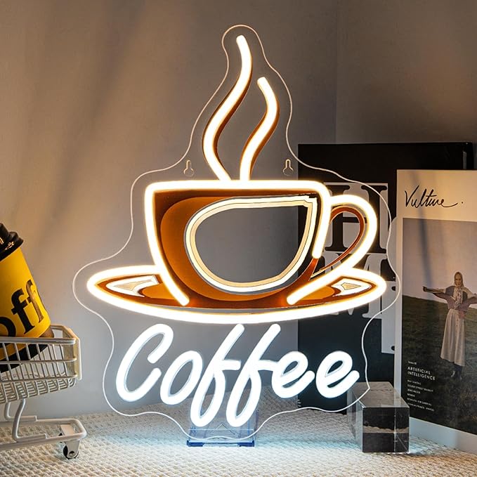 Lucunstar Coffee Neon Sign Dimmale Neon Lights For Wall Decor Led Lights For Coffee Shop Cafe Bar Art Party Decor USB Powered 11.42x14.57in - Bloomnest