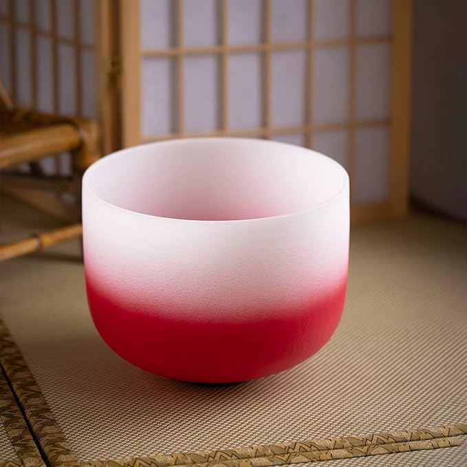 8"B 10"F 12"C Set of 3 Red Green Purple Light Color Singing Bowls Frosted Chakra Quartz Sound Healing Crystal with Travel Carry Case Bag Mallet Suede Striker O-ring - Bloomnest