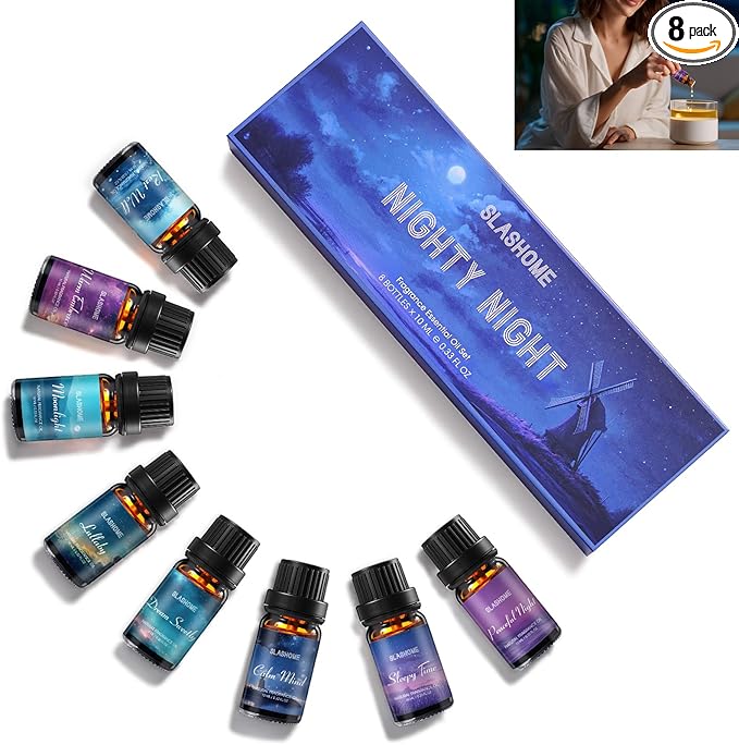 Good Night Essential Oils Set | 8 Pcs Sleep Aromatherapy Oils for Diffuser, Fragrance Oil for Candle, Aromatherapy Gift Set, Sleepy Time, Rest Well, Moonlight, Dream Sweetly, Peaceful Night, & More - Bloomnest