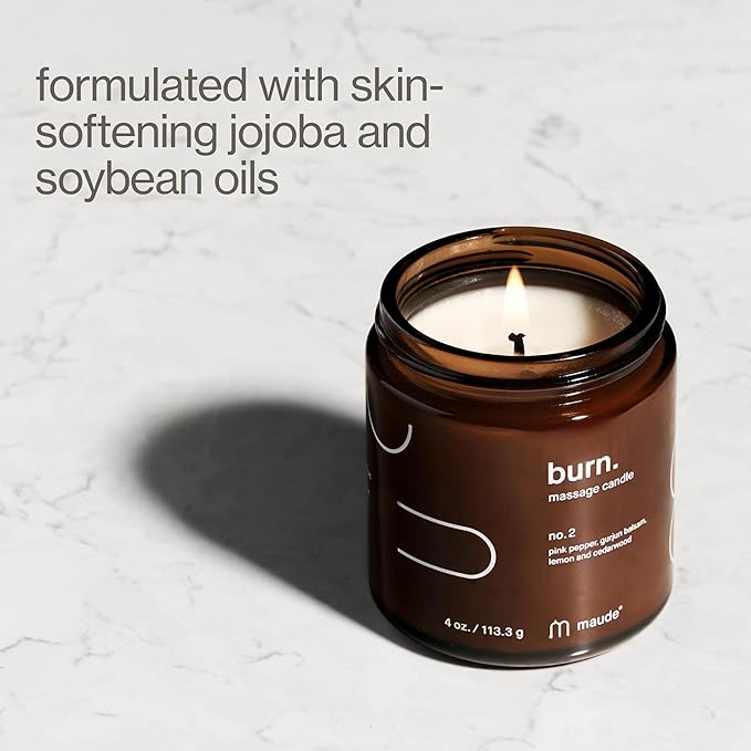 Maude Burn No. 2 - Jojoba Oil Massage Candle with Hydrating, Skin-Softening Soybean Oil - Massage Oil Candle with Notes of Lemon, Cedarwood + Pink Pepper - Home + Self Care Gifts for Women & Men(4 oz) - Bloomnest