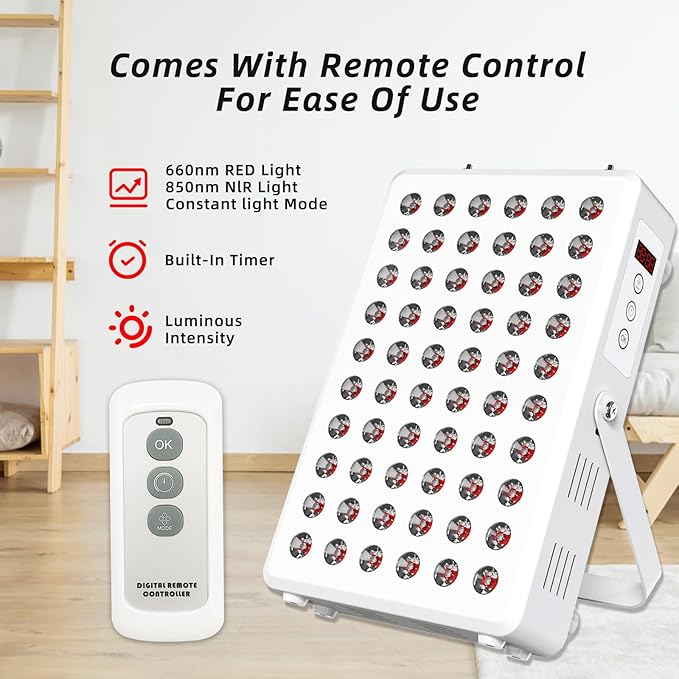 Red Light Panel for Body and Face, 660nm Red 850nm and Near Infrared, Remotcontrol 60 LEDs Red Light Therapy Panel, Used to Promote Sleep, Improve The Body, Relieve Muscle Fatigue (E-300-Wtite) SCESFU