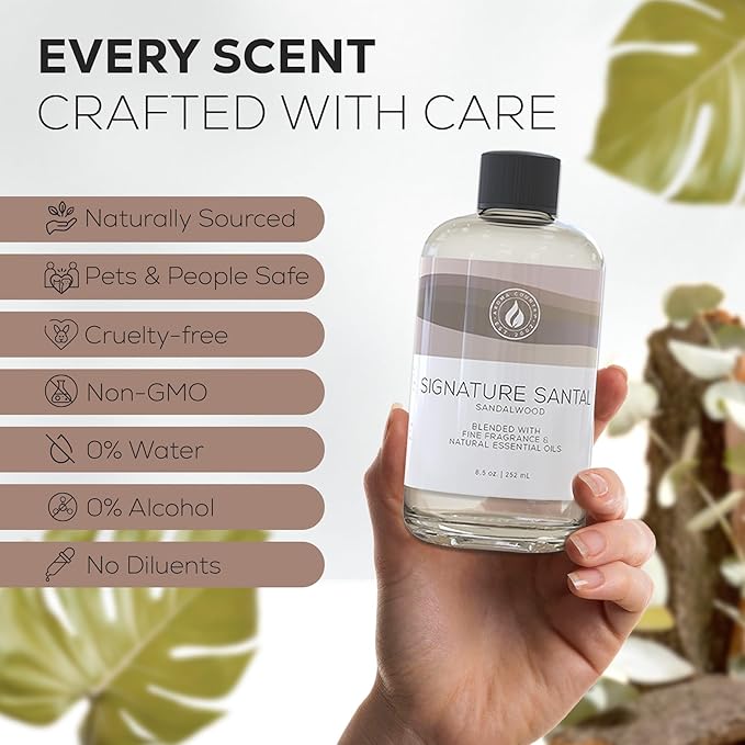 Aroma Country Signature Santal Diffuser Oil - Luxury Essential Oils for Diffuser Refill & Air Freshener Room Spray - Long-Lasting & Natural Home Fragrance, Sandalwood Scented Oil (8.5 Fl. oz) AromaCountry