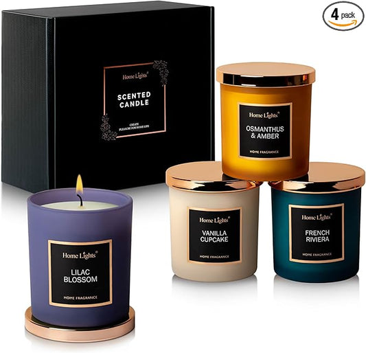 HomeLights Scented Candle Gift Set, Natural Soy Wax Candles, 4 Pack Long Lasting Up 140 Hours, Aromatherapy Candles for Women Men Birthday Thanksgiving Christmas - Bloomnest