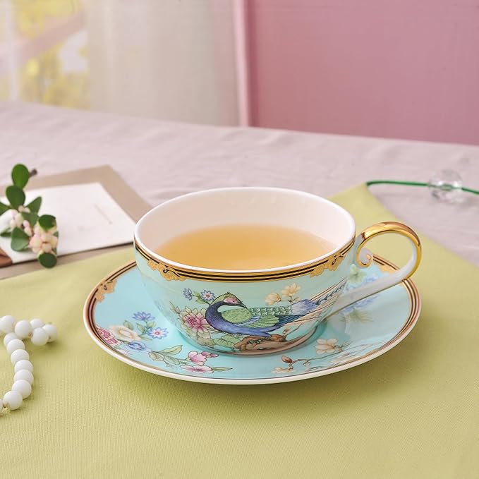 ACMLIFE Tea Set For One - Bone China Teapot & Cup, Vintage Floral Design, 12 Oz, Blue & White, Gifts For Women (Light blue) - Bloomnest