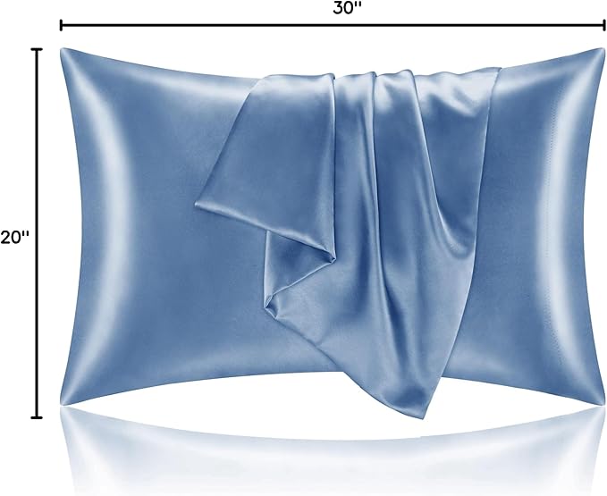 BEDELITE Satin Pillowcase for Hair and Skin, Super Soft and Cooling Similar to Silk Pillow Cases 2 Pack with Envelope Closure, Gift for Women Men(20"x30" Queen Size, Airy Blue) - Bloomnest