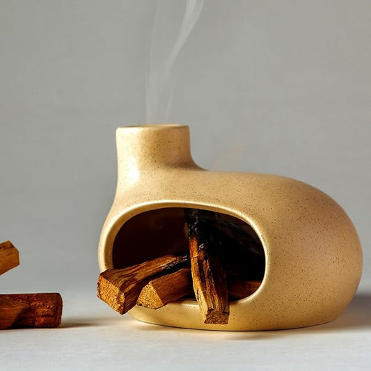 Palo Santo Holder - Ceramic Incense Burner for Palo Santo Sticks, Cone, and Spiritual Sage - Modern Chiminea for Meditation - Handcrafted Smudge Bowl and Meditation Gift - Bloomnest