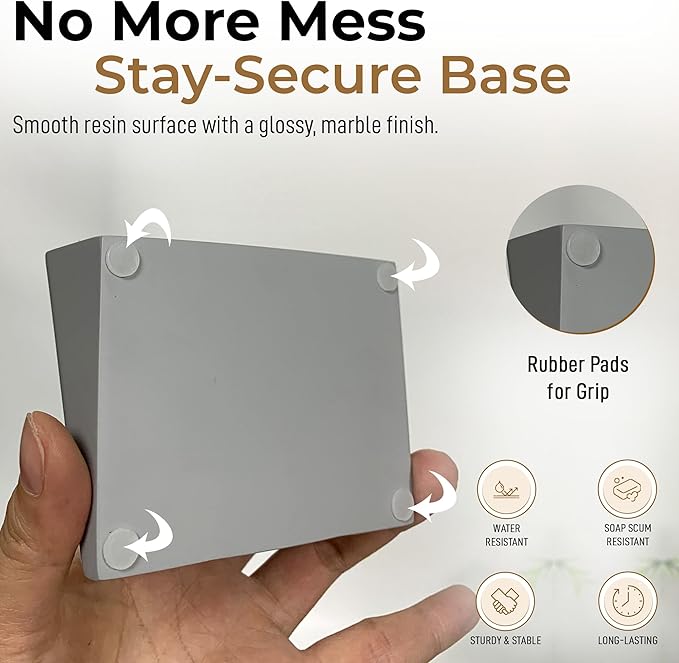 DOXOLOGY Gray Marble Soap Dish Bathroom Organizer - Resin Soap Dish with Rectangular Design 3.7" L x 2.8" W - Self Draining Soap Dishes Keeps Countertop Neat - Marble Look Soap Tray for Sink - Bloomnest