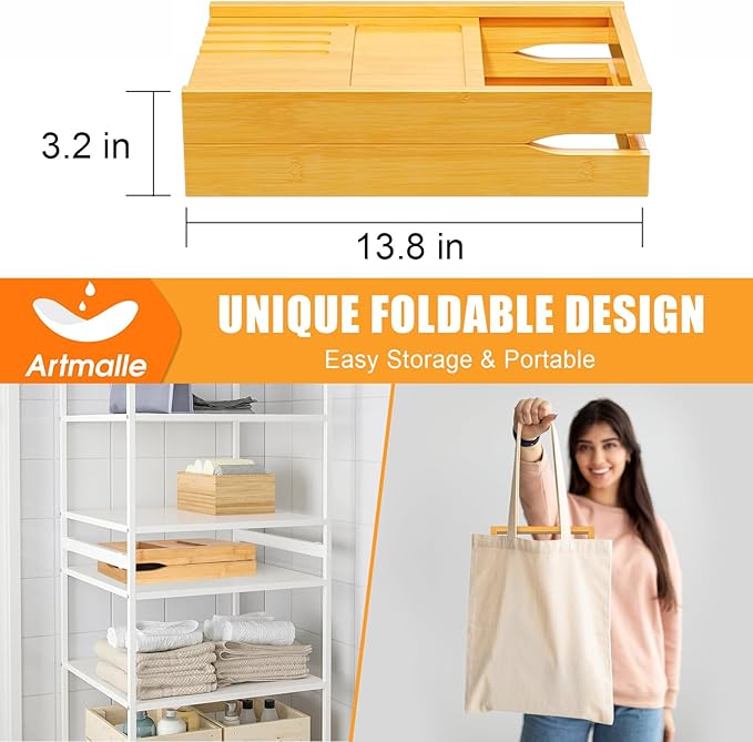 Artmalle Bathtub Caddy Tray for Tub, Expandable Bamboo Bath Table Tray with Book Stand for Home Spa Relaxing, Foldable Minimalist Bathroom Accessories for Women Men (Simple, Natural) (Natural) - Bloomnest