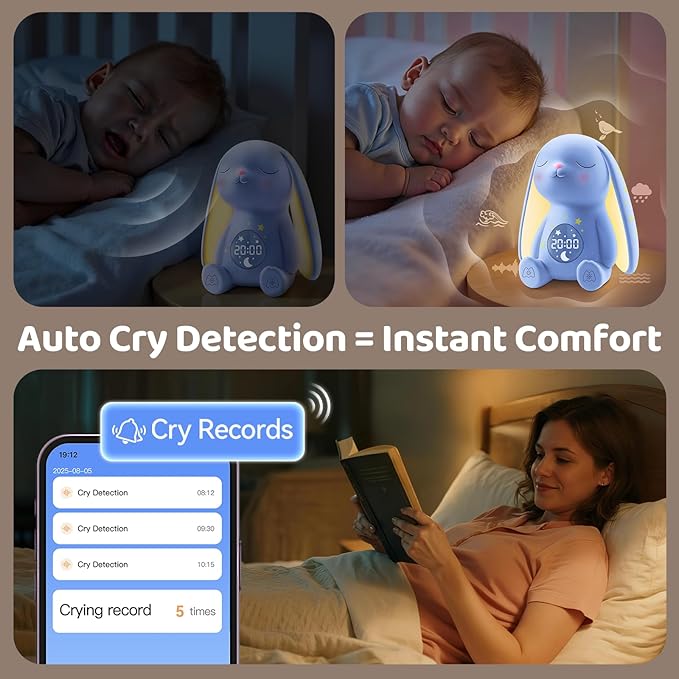 2025 Mom's Choice Awards | White Noise Sound Machine Baby - AI Cry Detection, Night Light, 100 Soothing Sounds, App Control, 150% Battery Life, 50% Faster Sleep, Newborn Essentials