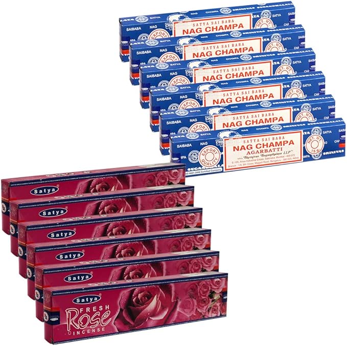Nag Champa Incense Sticks and Fresh Rose Incense Sticks with Incense Holder Bundle for Home Fragrance and Spiritual Décor TRUMIRI