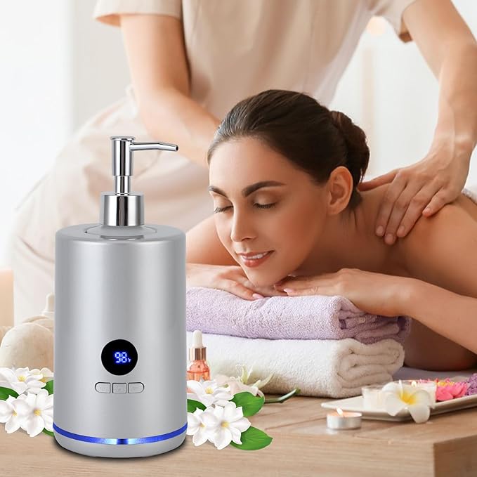Massage Oil Warmer with 2 Bottles, Professional Electric Lotion Warmer Bottle, Digital Display, Rapid Heating, Automatic Massage Oil Heater for Salon Spa Massage (Silver) - Bloomnest