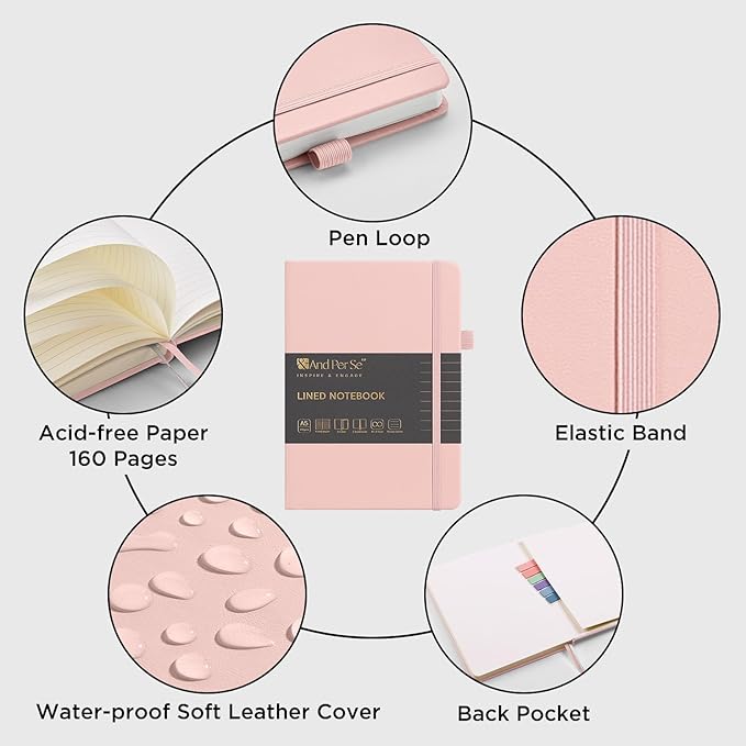 &And Per Se Lined Journal Notebook (3 Packs), 160 Pages 100GSM Thick Paper, A5 Hardcover College Ruled Journals for Writing, 5.7'' x 8'' (Cyan, Pink & Purple)