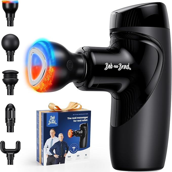 BOB AND BRAD M7 Plus Mini Massage Gun with Heat, Pocket-Sized Heated Deep Tissue Massager, Portable Percussion Muscle Travel Massager Gun, Ultra Light Small & Quiet Massage Gun - Bloomnest