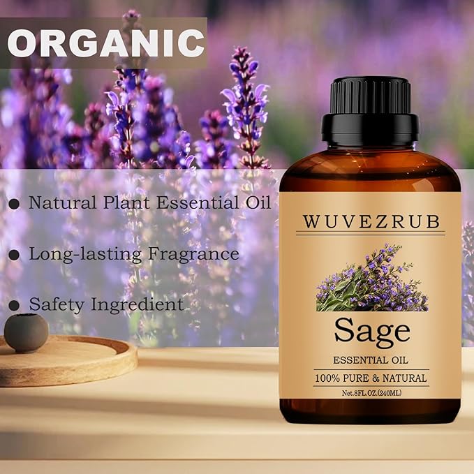 Sage Essential Oils, 240ML Pure and Natural Essential Oil for Aromatherapy Diffuser - Sage /8 Fl Oz - Bloomnest