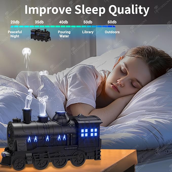 Diffuserlove Train Diffuser 300ML Essential Oil Diffuser Cool Mist Humidifier Aroma Diffuser with Night Light for Bedroom Desk Black - Bloomnest