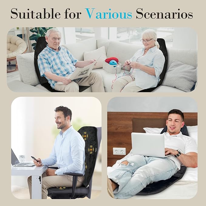 Back Massager with Heat, 5 Vibrating Modes & 2 Heat Levels, Back Massager Chair Pad, Electric Massage Seat Cushion, Massage Pad for Back Pain Relief, Christmas Gifts for Men Him Dad Mom Her - Bloomnest