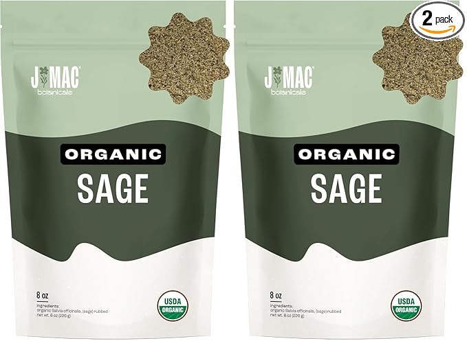J Mac Botanicals, Organic Rubbed Sage (8 oz), Certified USDA Organic, Dried Rubbed Sage Leaf. Culinary Grade-excellent for sausage making, fresh Albanian harvest (Pack of 2) - Bloomnest