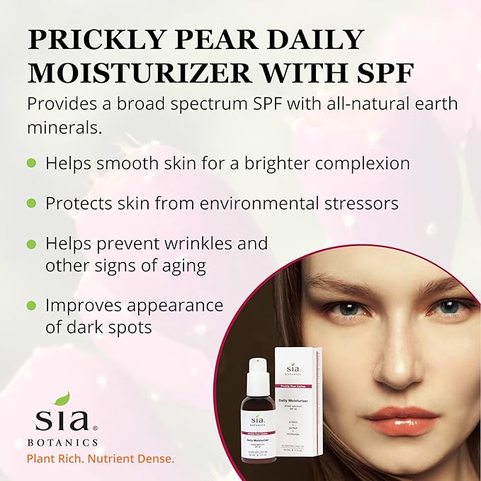 Sia Botanics Prickly Pear Daily Facial Moisturizer - SPF 30 (59ml/2oz Pump Bottle) | Face Sunscreen w/Prickly Pear, Sweet Orange, Lavender | Natural, Clean, Botanical Skincare for Women - Bloomnest