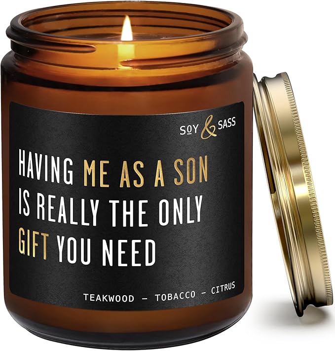 Mothers Day Gifts for Mom, Mom Gifts From Son - 'Having me as a Son' Soy Candle, w/Mahogany Teakwood I Mom Birthday Gifts from Son Ideas I 50Hr Burn, USA Made - Bloomnest
