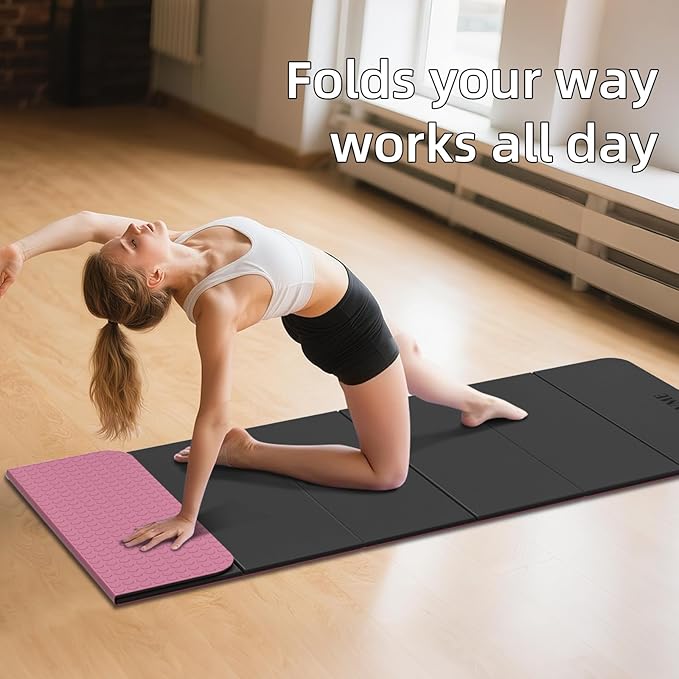 Foldable Yoga Mat, 0.32 inches Thick(8mm), SGS Certified, Non Slip, 71 x 24 inches, Foldable for Travel, Pilates, Camping, Environmental Sports Mat, Odorless TPE Material - Bloomnest