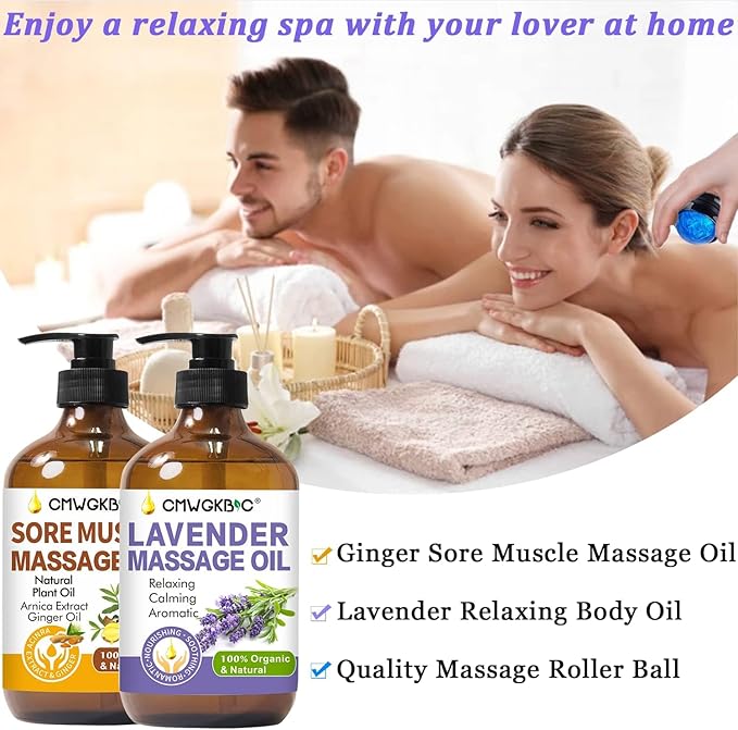 Massage Oil for Massage Therapy,Lymphatic Drainage-Ginger Oil Sore Muscle Arnica Oil &Lavender Oil Relaxing Massage Oils for Date Night,Massage Ball,Christmas Gifts for Men,Stocking Stuffers for Women