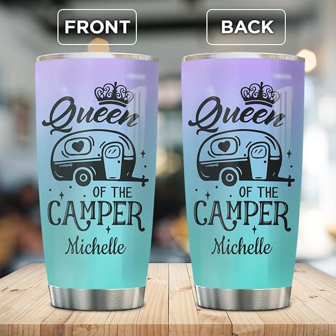 winorax Queen of The Camper Tumbler Personalized Camping Tumbler Gifts for Campers Woman from Husband Boyfriend Sister Best Friend Coffee Cup 20oz 30oz Travel Mug Stainless Steel - Bloomnest