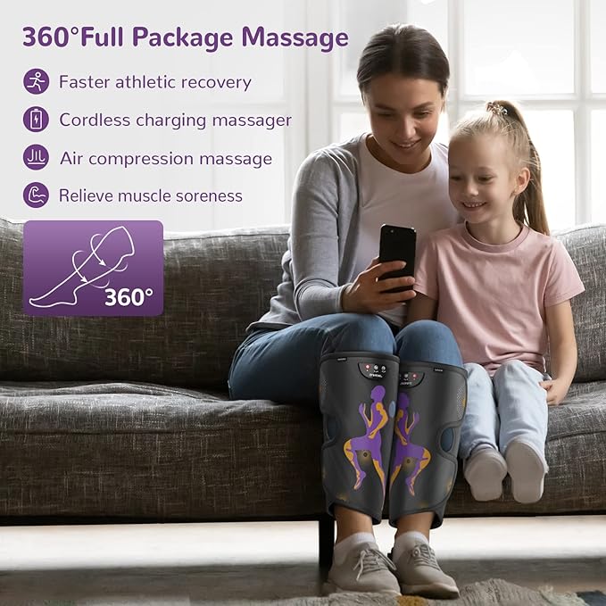 QUINEAR Rechargeable Leg Massager for Circulation and Pain Relief, Cordless Air Leg Compression System, Calf Massager Gift for Mom Dad Women Men FSA-HSA-Eligible - Bloomnest